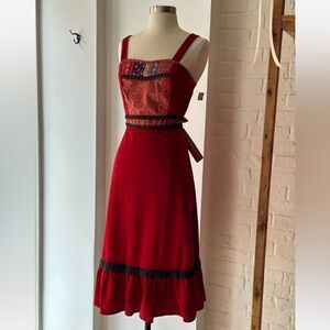 Vintage 70s Ditsy Floral & Velour Patchwork Midi Dress